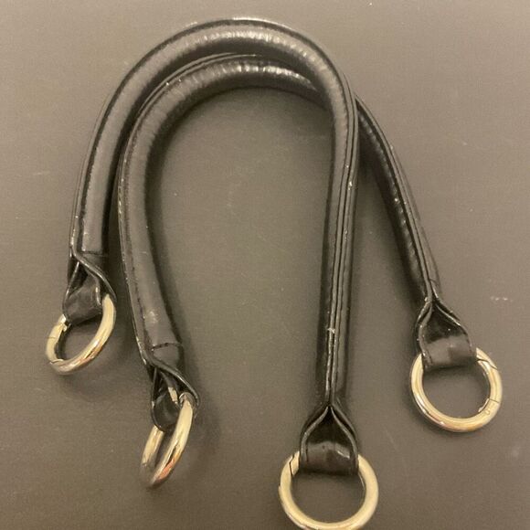 Mechi Bag Purse Replacement Handles 18" Long Silver and Black Ring Claps A - Picture 5 of 5